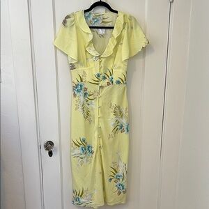 Urban Outfitters Floral Yellow Dress Button Front Flutter Sleeve